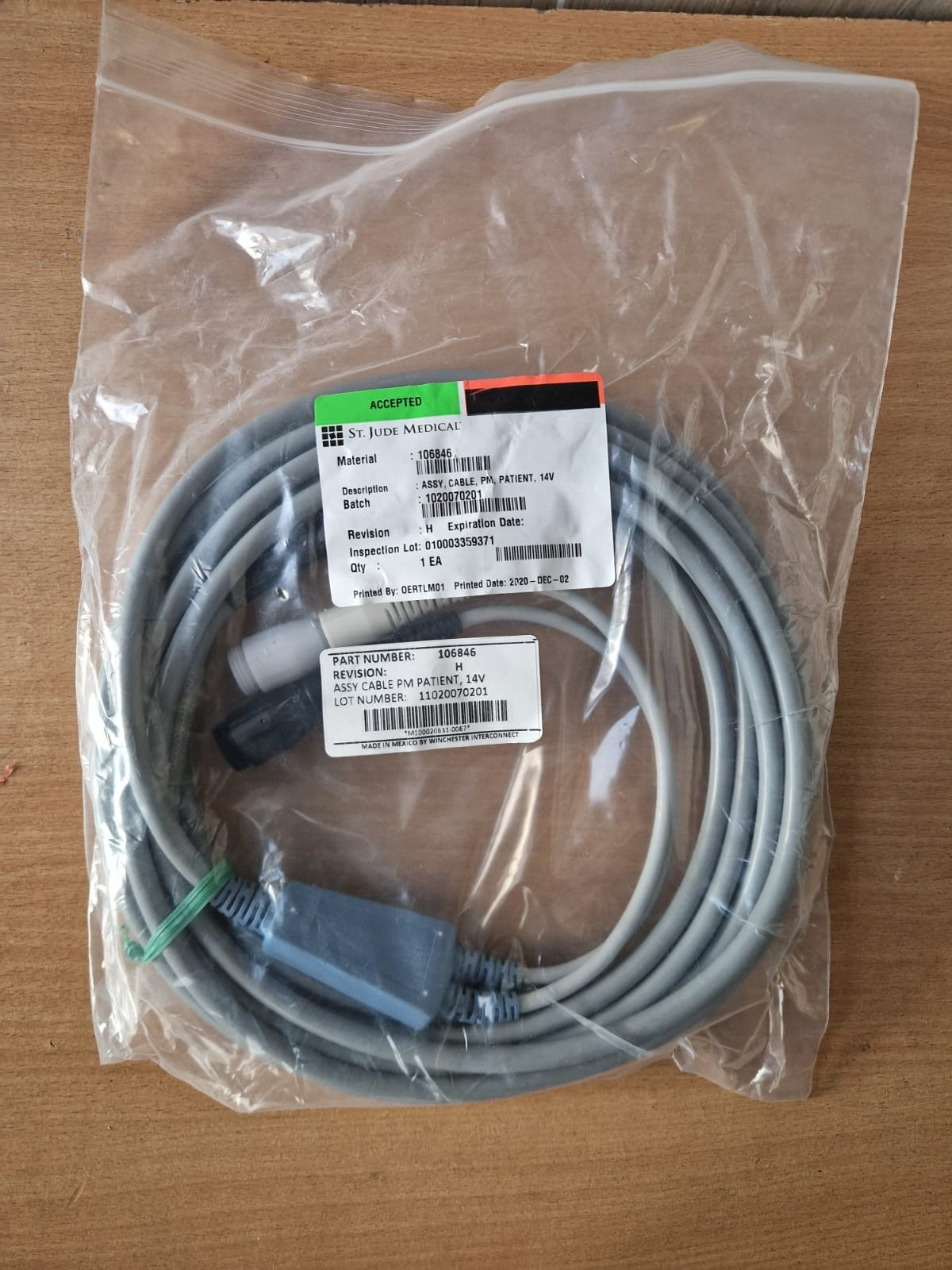 st jude medical assy patient cable 14V 1020070201 pn: 106846 - Image 3